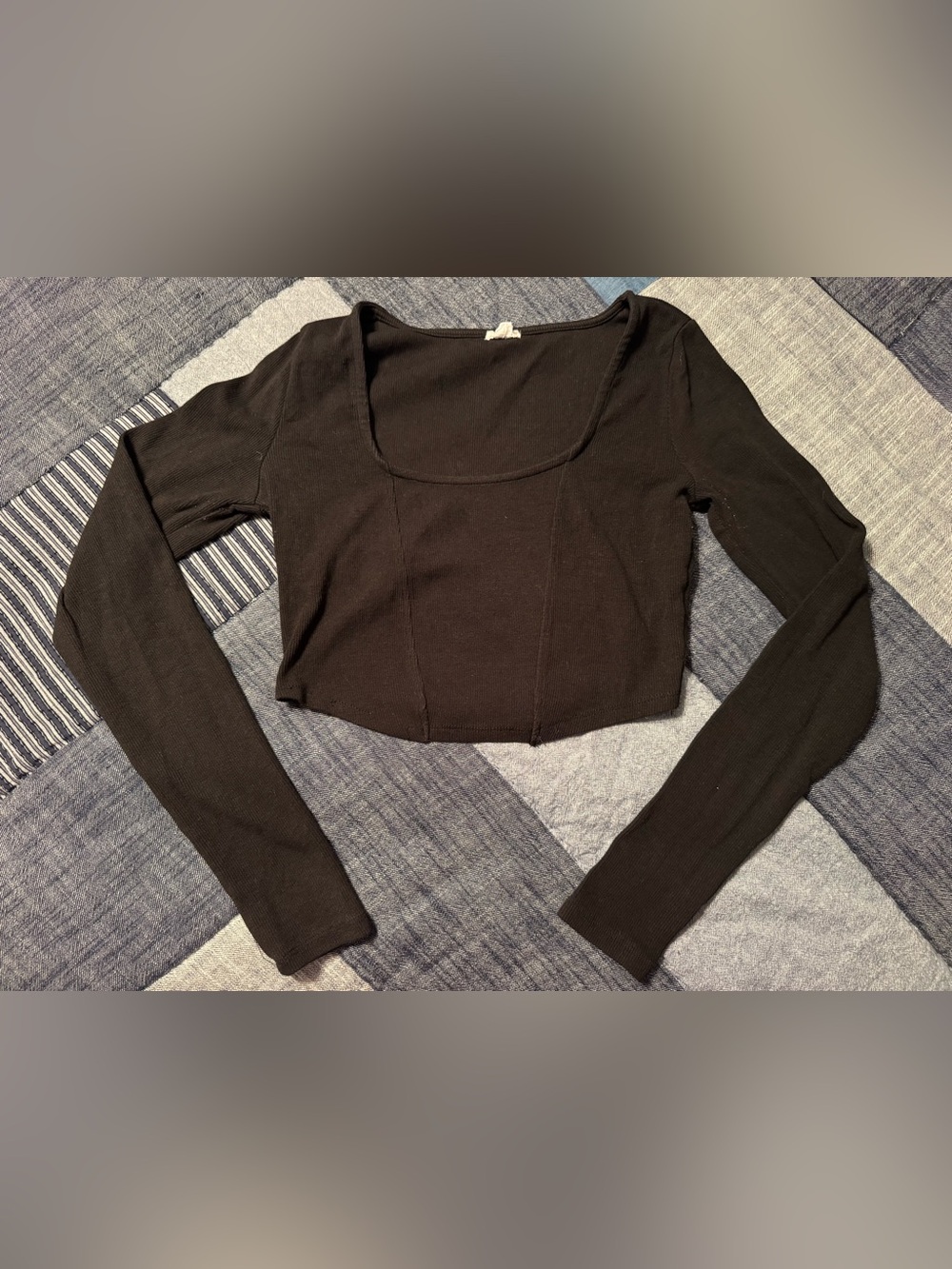 Garage Black Long-Sleeve Ribbed Crop Top